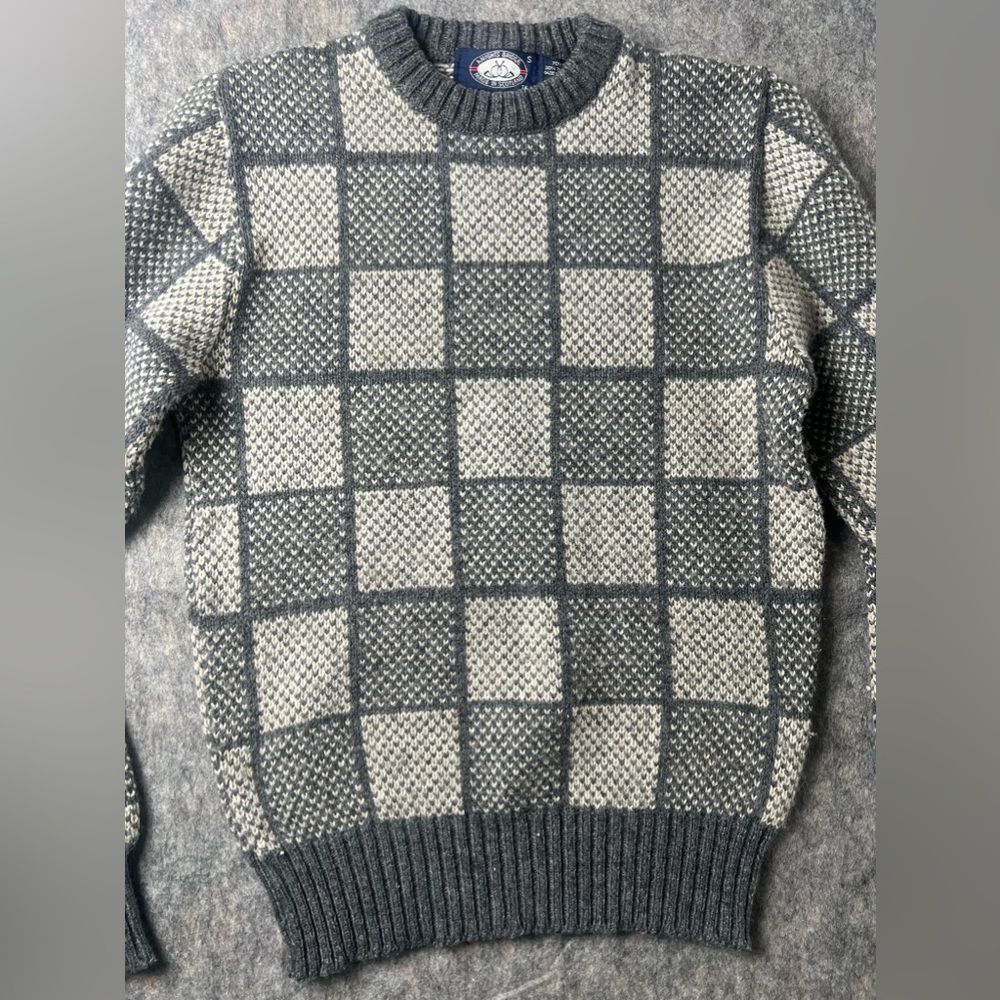 Gray and Cream Checkered Sweater